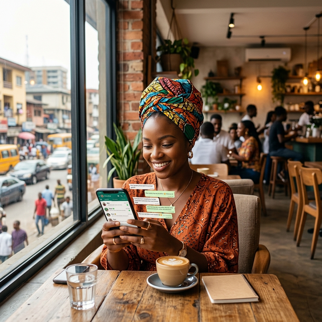 A young African woman accessing healthcare on her phone via Carepath